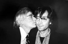 Load image into Gallery viewer, Andy Kissing John Lennon by Christopher Makos, Black and White Photograph of Famous Artists