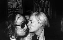 Load image into Gallery viewer, Andy Kissing Dali by Christopher Makos, Black and White Photographic Portrait of Celebrity Artists