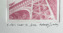 Load image into Gallery viewer, Eiffel Tower II by Roberta Fineberg, Paris, Pink Art Monoprint