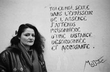 Load image into Gallery viewer, Miss Tic in Paris by Roberta Fineberg, Black-and-White Portrait of Contemporary French Woman Graffiti Artist
