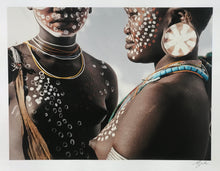 Load image into Gallery viewer, Two Sisters by Jean-Michel Voge, Portrait Photography of the Surma Tribe Omo Valley in Ethiopia Africa 1990s