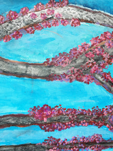 Cherry Blossoms by a.muse, Contemporary Painting of Trees, Framed