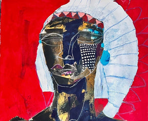 The Black Indian Chief by African American Artist Bai, Contemporary Art on Paper