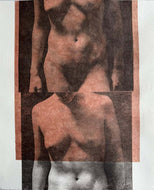 Classical Nude by RF, Mixed-Media Work on Paper, Pink Chin-Colle