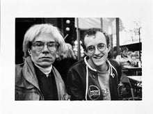 Load image into Gallery viewer, Andy Warhol with Keith Haring by Christopher Makos, Black and White Photography of Artist Friendship
