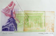 In the artist's contemporary print series, Paris/Rome, 2016 by Roberta Fineberg this is a photopolymer monoprint.