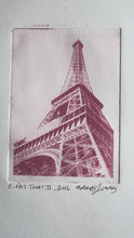 Load and play video in Gallery viewer, Eiffel Tower II, Paris by Roberta Fineberg, Pink Photopolymer Monoprint
