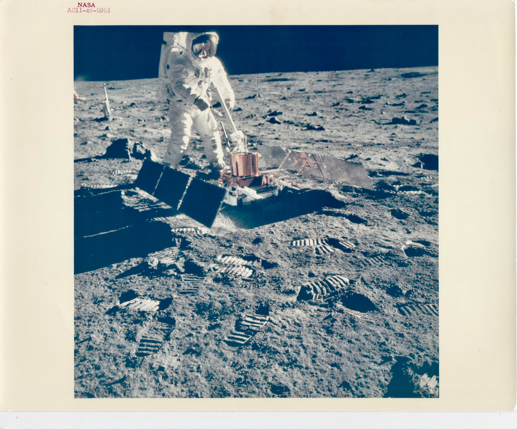 NASA Apollo 11 Astronaut Buzz Aldrin Conducting Lunar Experiments on the Moon 1960s