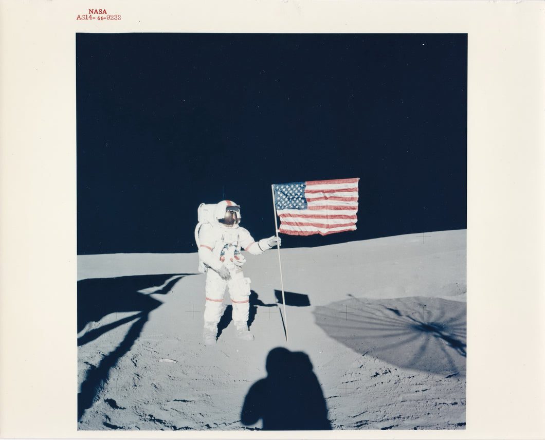 NASA Apollo 14, 1970s Alan Shepard with an American Flag, Vintage Color on Kodak paper