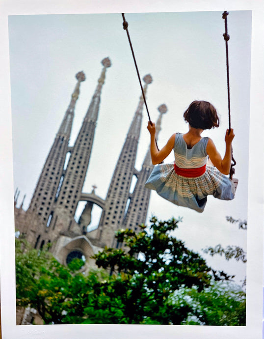 Swing by Burt Glinn , Young Girl and Gaudi Cathedral, Barcelona, Spain 1950s