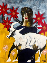 Load image into Gallery viewer, Woman with a Bull by Bai, Contemporary Painting on Paper
