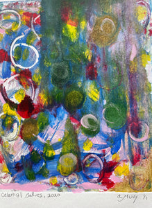 Celestial Bodies, Monotype, Contemporary Color Abstract Work on Paper by a.muse