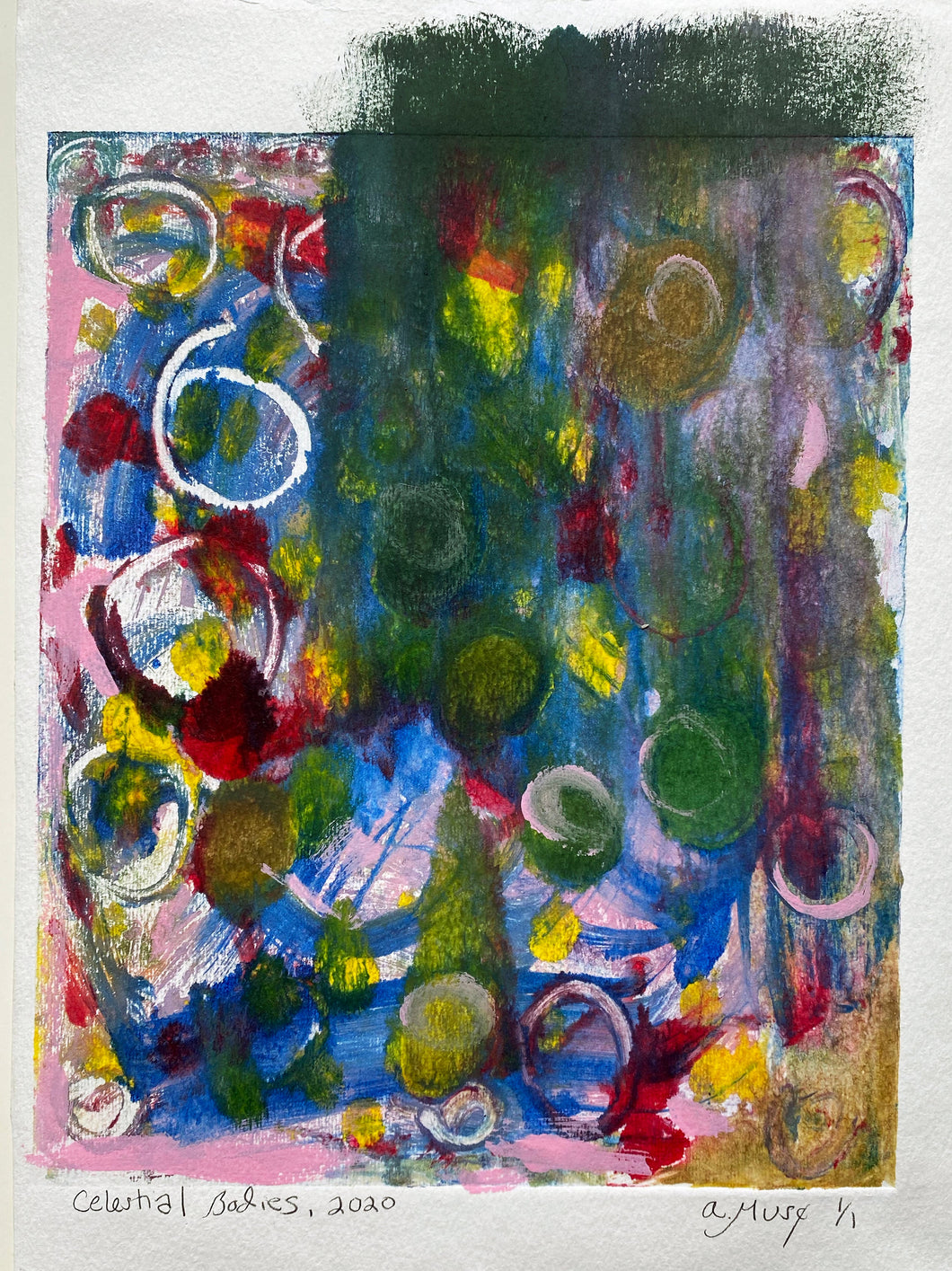 Celestial Bodies by a.muse, Color Monotype Art on Paper