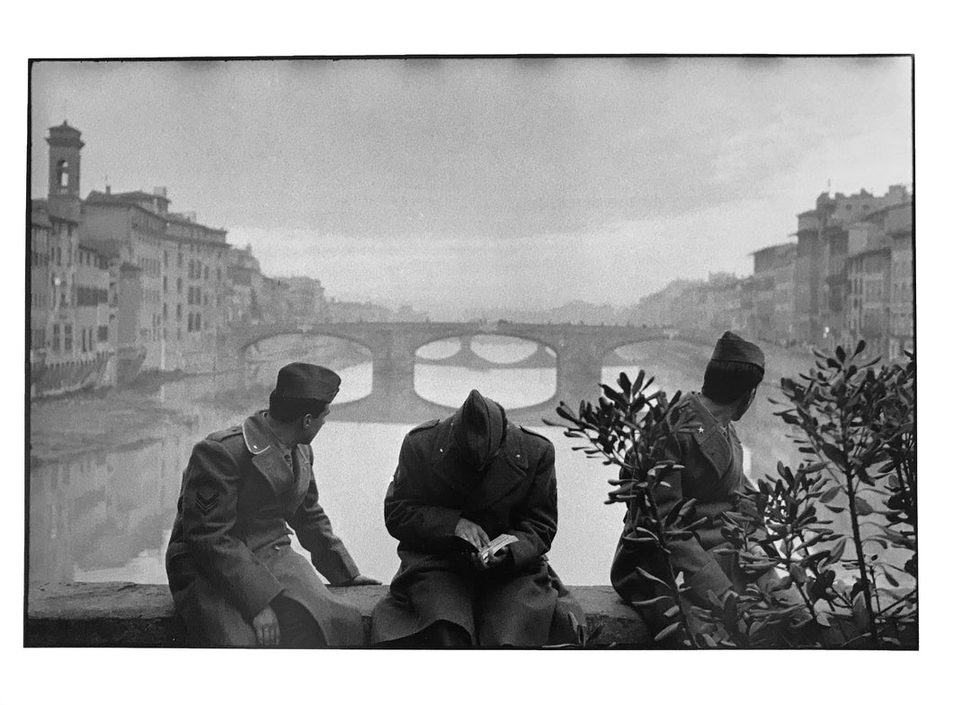 Arno River, Florence, Italy, Black and White Photograph of Soldiers 1950s by Leonard Freed