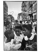 Load image into Gallery viewer, Girls in Harlem Street, Black and White Photography of African Americans 1960s by Leonard Freed
