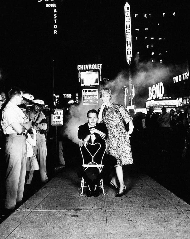 Paul Newman and Joanne Woodward Times Square, Black and White Celebrity Portrait Photograph by William Helburn