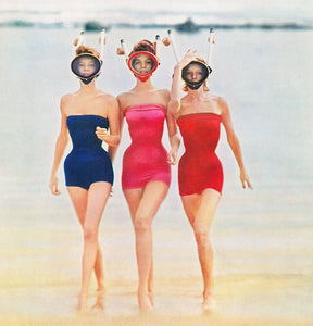 Snorkelers by William Helburn, Color Photograph 1950s Three Models at Caribe Beach Puerto Rico