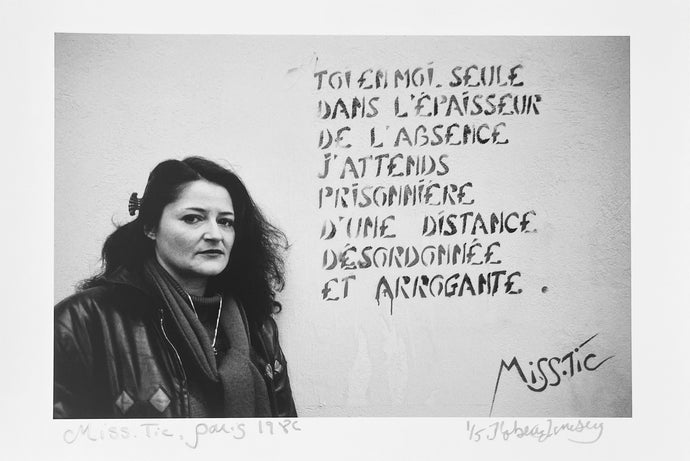 Miss Tic in Paris by Roberta Fineberg, Black-and-White Portrait of Contemporary French Woman Graffiti Artist