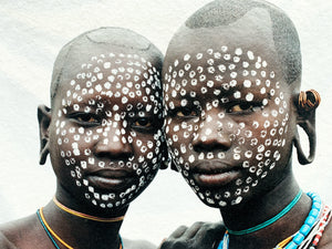 Painted Faces by Jean-Michel Voge, Photograph of Tribal Women Ethiopia, Africa 1990s
