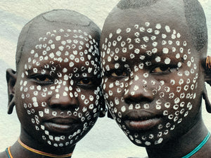Painted Faces by Jean-Michel Voge, Photograph of Tribal Women Ethiopia, Africa 1990s