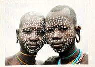 Painted Faces by Jean-Michel Voge, Photograph of Tribal Women Ethiopia, Africa 1990s