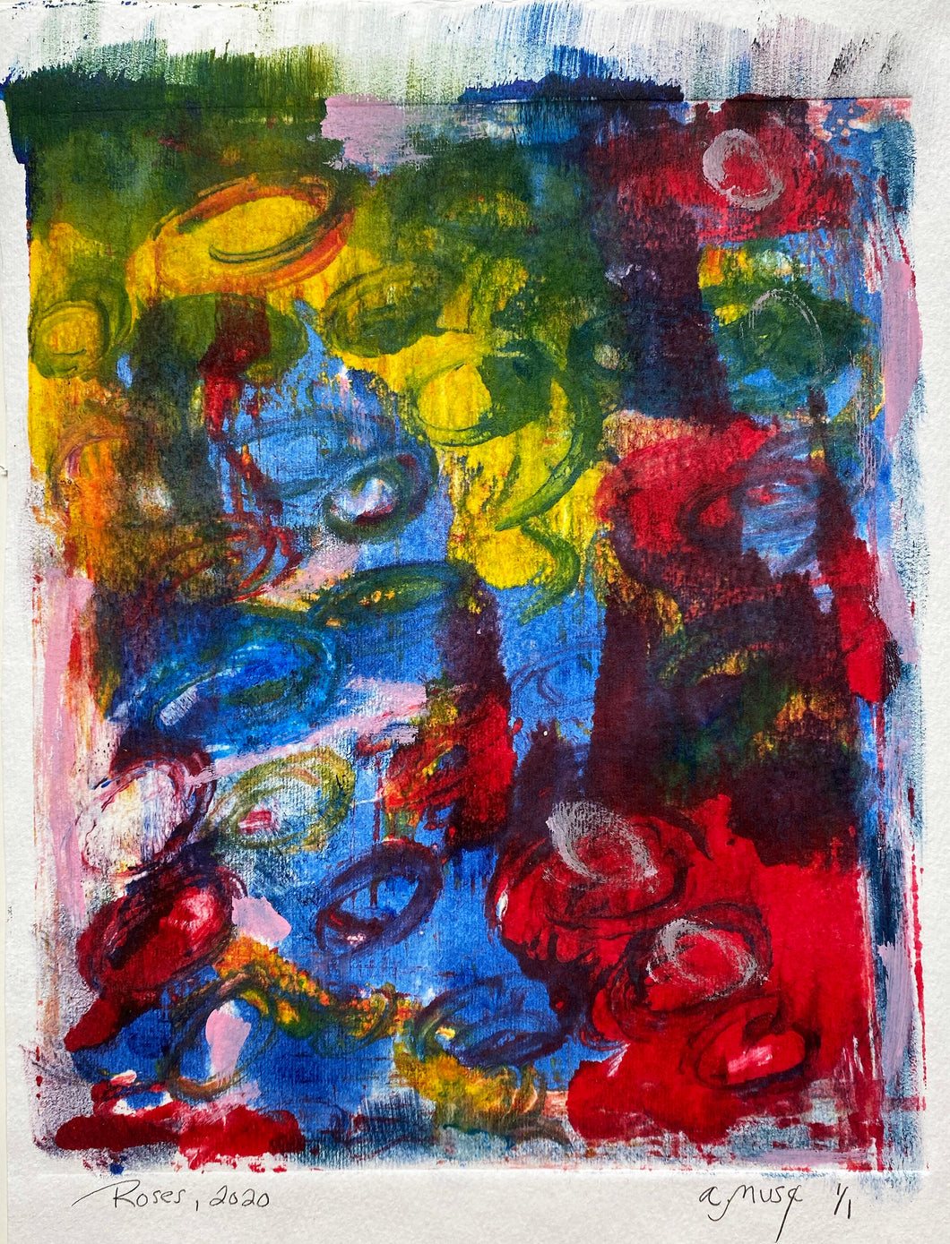 Roses, Monotype, Contemporary Abstract Work on Paper by a.muse