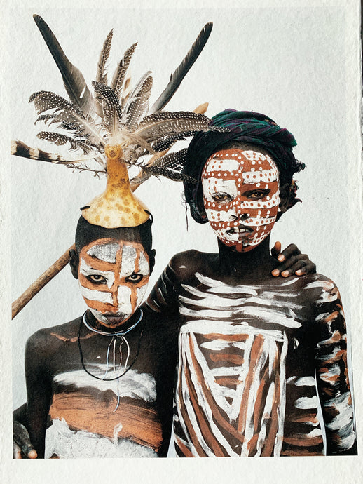 Two Hats by Jean-Michel Voge, Tribal Children Ethiopia, Africa, Photography on Handmade Japanese Paper