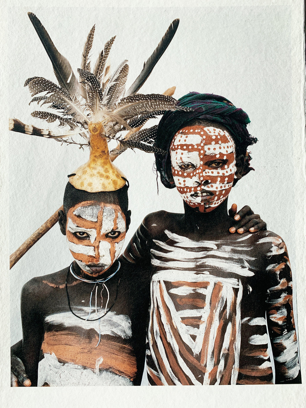 Two Hats by Jean-Michel Voge, Tribal Children Ethiopia, Africa, Photography on Handmade Japanese Paper