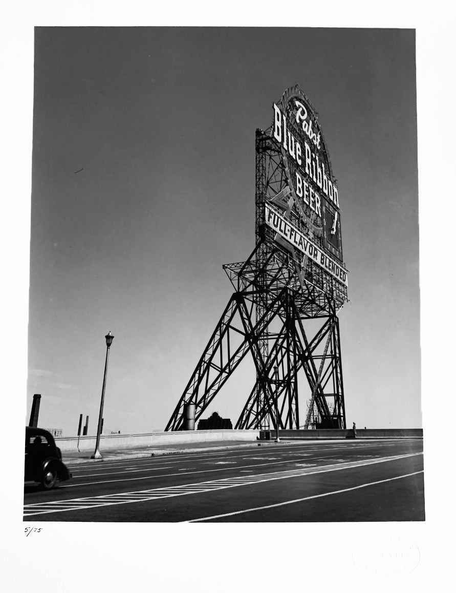 Pabst Blue Ribbon Sign by Walker Evans, Chicago, USA, Black-and-White Landscape Photography 1940s